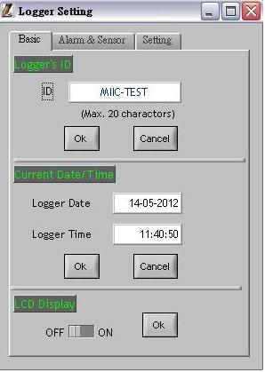 Basic Logger Setting The basic menu allows you to designate a name for your logger and specify the current date and time. 1. Select Log Setting from the etting options.