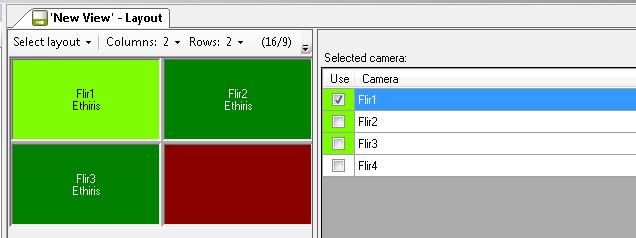 7. Open the layout under your new view. Create a 2x2 view. To select a camera stream for each column and row, select the area and then chose a camera to the right. 8.