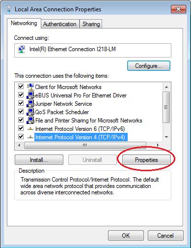 Right click your LAN connection and press Properties. c. Enter your computer credentials.