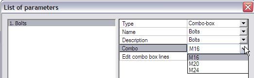 External Application Checks for Excel Example 4: Moment Resisting Connection When closing this dialog, the Combo item in the List of Parameters dialog shows how the combo-box will look like.