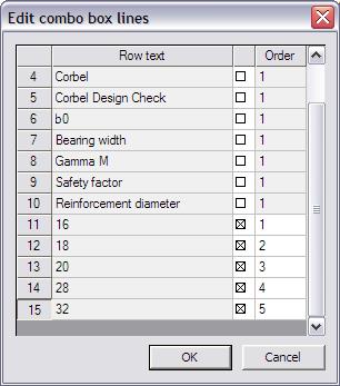 External Application Checks for Excel The diameters inputted in the string database are selected and in the Order column the numbers 1, 2, 3, 4