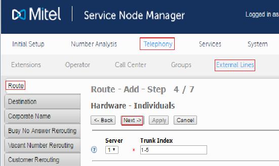 Select Server and add a Trunk Index.