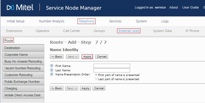 Figure 9 Add SIP Route Number Data In our test environment the Name