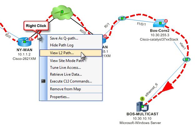 5. To map the same application path in layer- 2, right-click the dotted line representing the path, and select View L2 Path