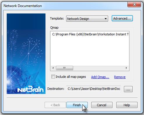 Click Finish on the Network Documentation template wizard to create the document.