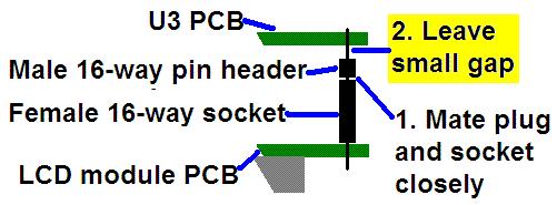 5) Install two 16-way connectors on the main PCB and LCD.