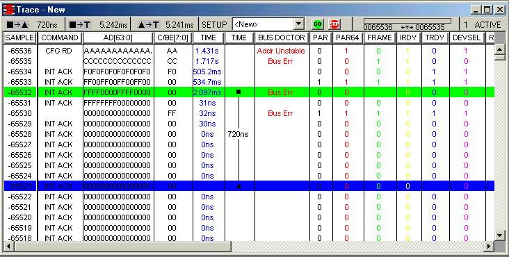 PCI850 State Analysis State analysis captures bus activity and presents each transaction in an easy to read configurable display State Display The state display presents each PCI signal in column