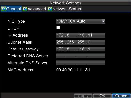 Figure 9. Network Settings 16. To configure network settings, click the Enter button. 17. Enter the IP Address, Subnet Mask and Default Gateway settings. 18.