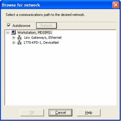 2) The following text box should pop up, showing the networks connected to your computer. 3) Click on the 1770-KFD-1 + to show all connected DeviceNet devices.