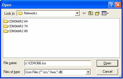 10) Enter the path to CDN366 icon file in the File name: box. Click Open to continue.