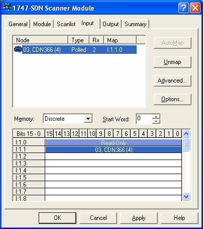 the automapped CDN366 input bytes.