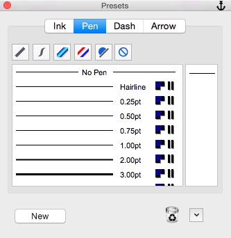 the ink or stroke icons in the Toolbox, then drag the palette
