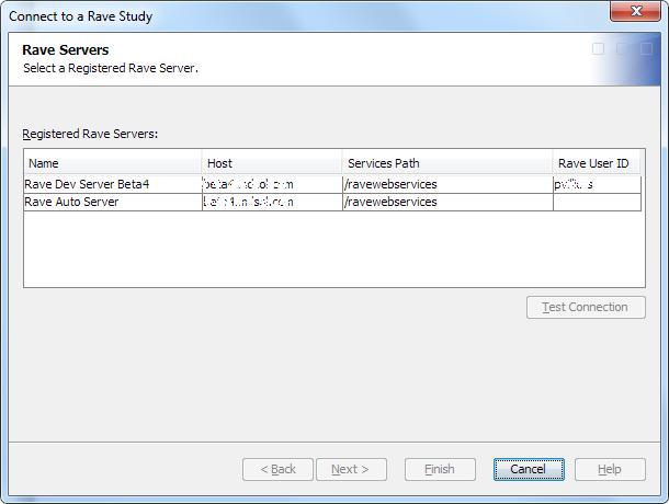 Manage the Connection between a SAS Clinical Data Integration Study and a Medidata Rave Study 189 2 Select a server from