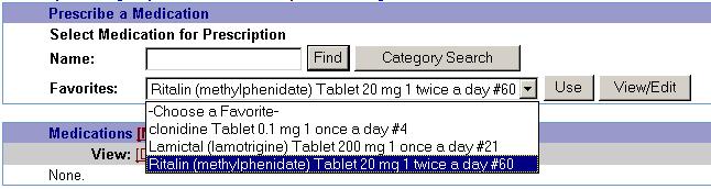 4. Select a Favorite prescription from the drop down and click 5.