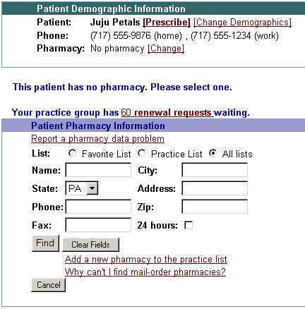 Set the Patient Default Pharmacy How to use eprescribe 1. When a new patient is added, you will be prompted to choose a default Pharmacy.