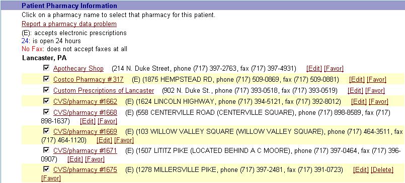 3. Click the pharmacy name link to select a pharmacy to be the