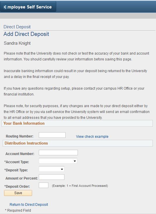 2. Enter Routing number 5. Enter Account Number Enter Account Type: Click the drop down menu either Checking or Savings 6.