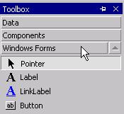 Clicking the Windows Forms tab in the Toolbox.