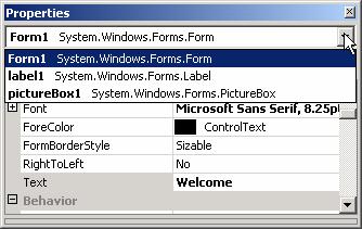 Objects used in the Welcome Application Component object box expanded to show the Welcome application s objects.