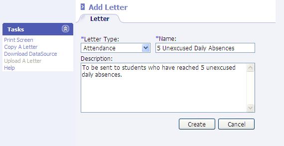 Attendance Letters Data Surce G t Schl/District Setup and select the lkup f Letters.