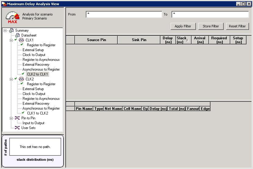 8. Repeat steps 3 to 7 for the To option in the Set False Path Constraint dialog box, and type Clk2 in the filter box. 9.