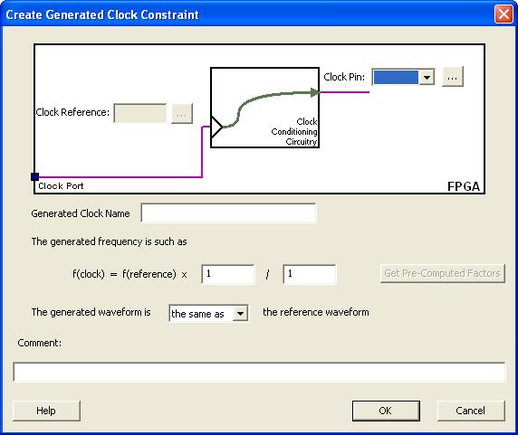 Create Generated Clock Constraint Dialog Box The duty cycle must be a positive real number. Accuracy is up to 4 decimal places. Default value is 50%. Offset The offset must be a positive real number.