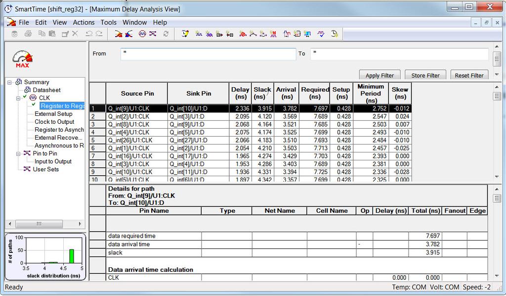 Maximum Delay Analysis with Timing Analyzer- 32-Bit Example Figure 13 Maximum Delay Analysis - Summary 2.