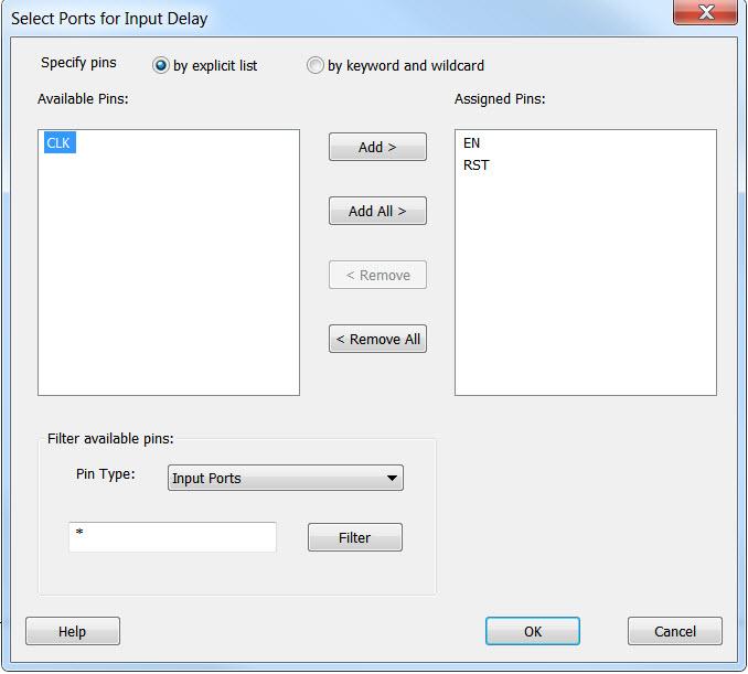 Add an Input Delay Constraint Figure 38 Select Input Ports EN and RST 5.