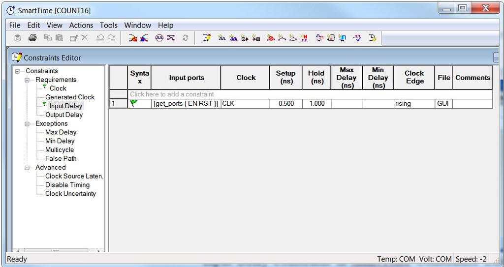 constraints are visible in the SmartTime Constraints Editor, as shown in the figure