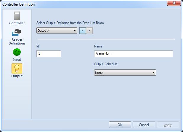 1. Select Output icon from the left panel. Note: Input and Output are available in First Access Advanced only. 2. From the right panel, select an available output point from the drop list. 3.