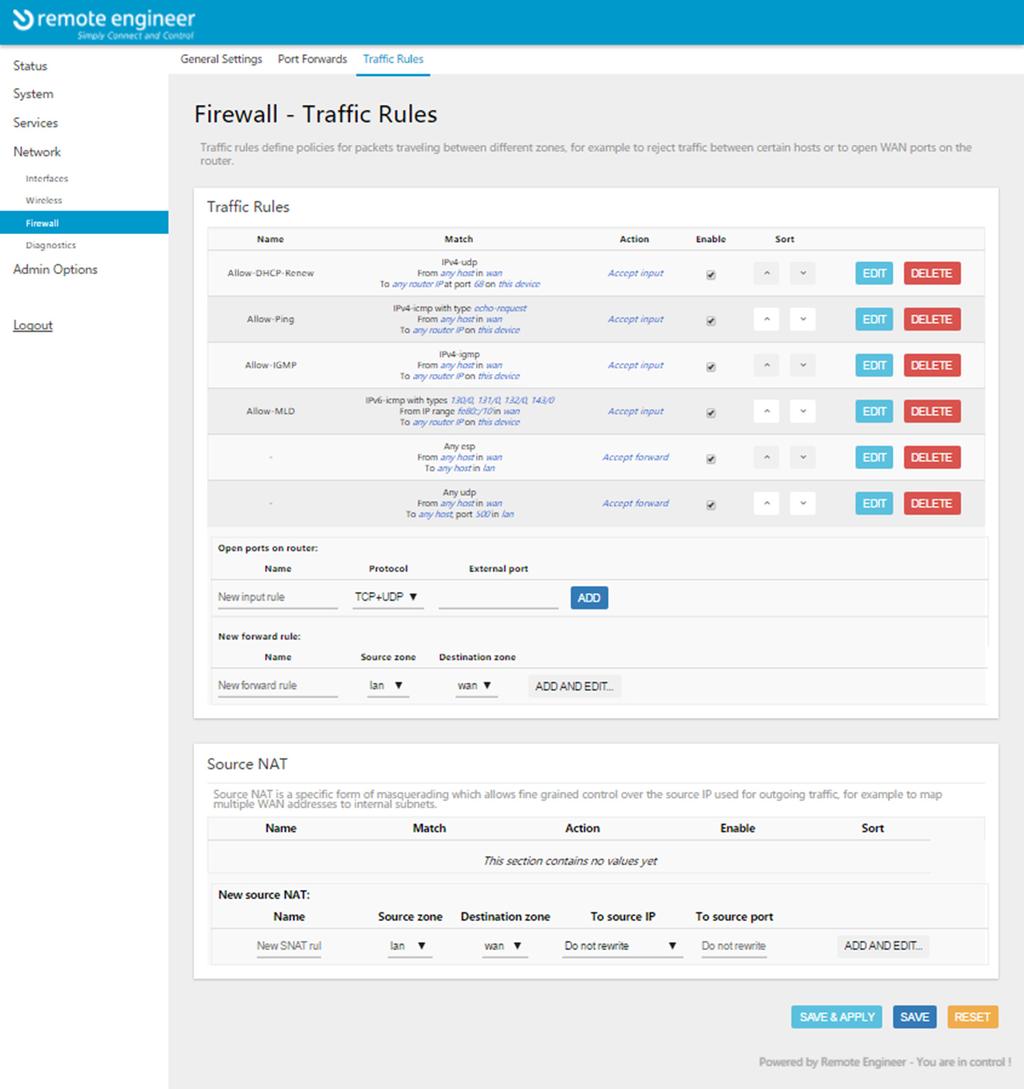 Network Firewall Traffic rules Using this screen allows you to specify NAT rules that also configure the firewall and define