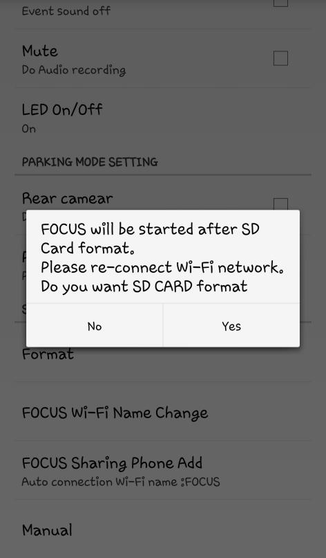 8) Settings (SD card format) 1 2 3 The FOCUS
