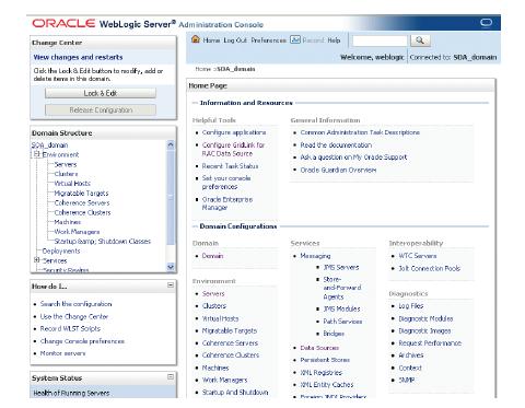 Displaying the Oracle WebLogic Server Administration Console To display the Administration Console: 1.