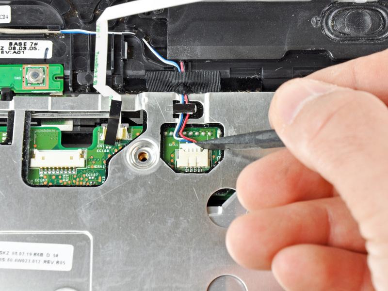 Use a spudger to unplug the speaker connector at
