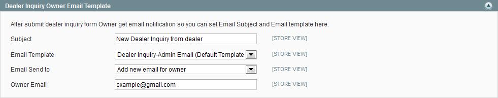 Dealer Inquiry Owner Email Template Tab:- Set email template subject.