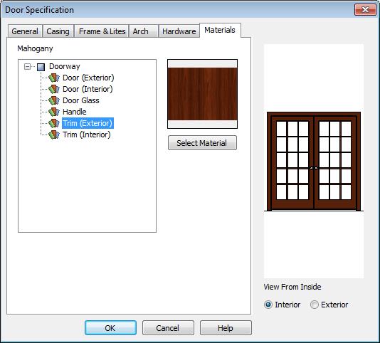 Using the Materials Tab 3. Select one of the door s components from the list on the left.