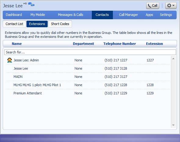 Figure 32: Contacts Extensions tab To use Click To Dial to call any of these extensions, follow these