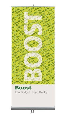 The Boost An economical, stable roll-up banner stand, The Boost is ideal for high-volume POP applications such as
