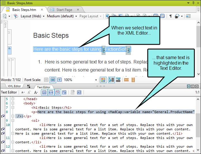Features of Split View Not only does split view allow you to see the XML Editor and Text Editor jointly in different ways, but there are also special