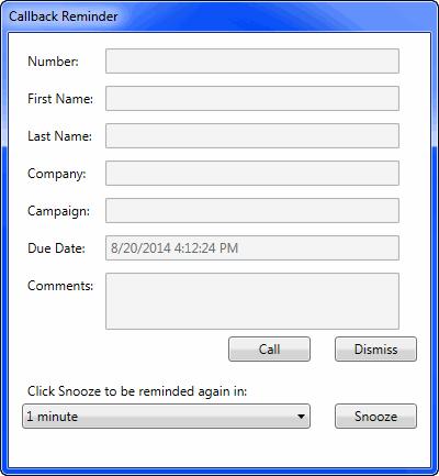 Processing Voicemail and Callbacks Managing Call Reminders The number is dialed while the Callbacks window remains open.