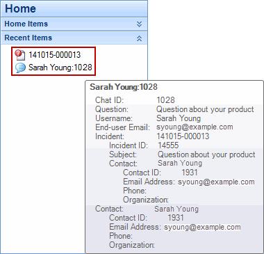 To see the customer s record information, hold the cursor over an item. To see the details of an item, such as a chat, double-click the item.