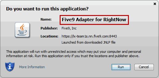 7 To install the Five9 CTI Web Services, click Run.