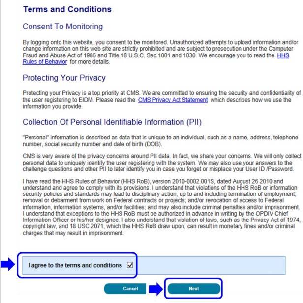 Figure 2-3: CMS Portal Terms and Conditions Page Note: Read through the Terms and Conditions on the page. The page states that you consent to monitoring while accessing and using this website.