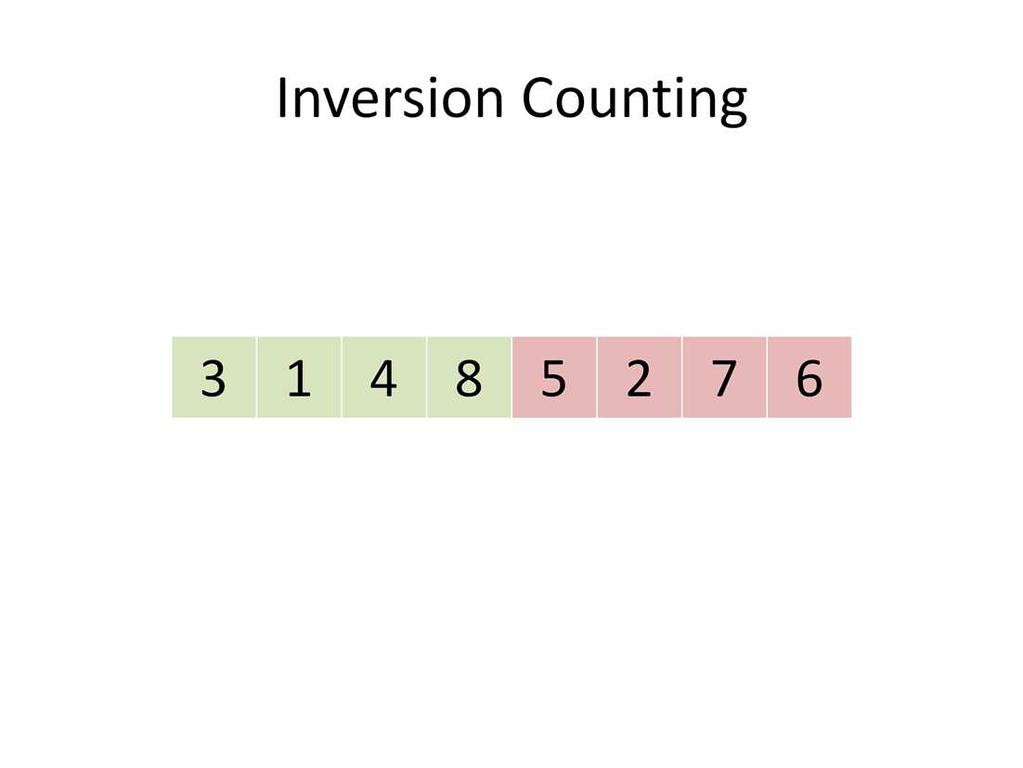 Well, let's try splitting the array down the middle. Let's suppose we recursively compute the number of inversions in the left and right halves of the array.