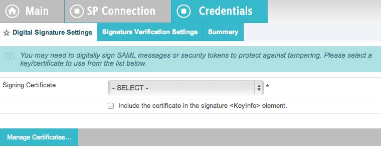 38. On the Digital Signature Settings screen, select a signing certificate for SAML assertions.