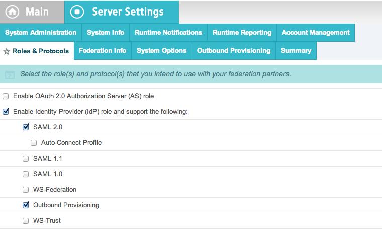 17. Select Outbound Provisioning (formerly Saas Provisioning) for the IdP role. Tip: This setting enables provisioning globally for all connections to supported SaaS providers.