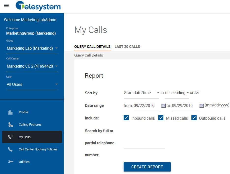 8.1.9 Query Call Details Sort By This option will allow you to select specific criteria to generate your report: Call Center Administration The following options are available when sorting: