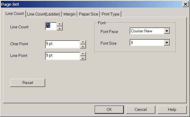 4.PRINTING SEQUENCE PROGRAMS B-63484EN/02 4.12.2 Setting up Pages 1 On the [Printer] screen, click the Page button. 2 Set the items on each tab. 2-2 [Line Count] tab Fig. 4.12.2 (a) Line Count Specify the maximum number of lines that can be printed on one page.