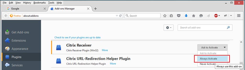 the Citrix Receiver plug-in in Firefox Click on Tools in the Firefox menu at