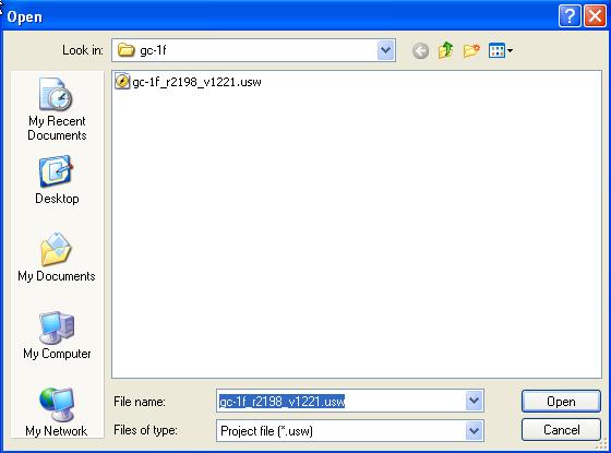 The USW file is selected in a pop-up.